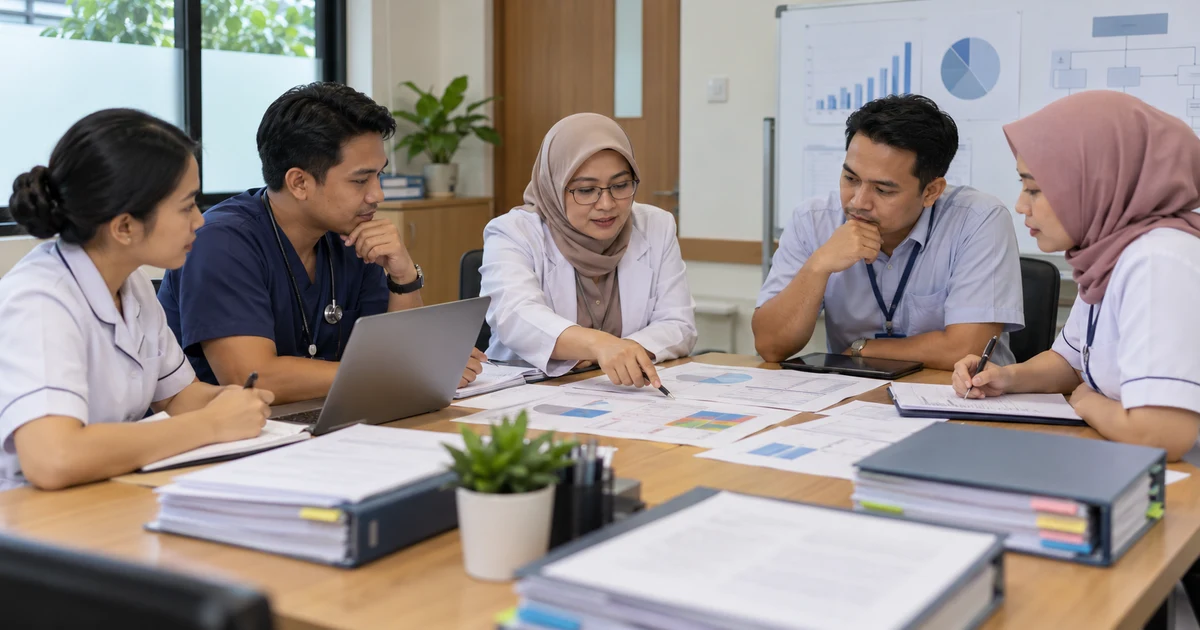 Tim audit internal puskesmas membahas catatan dan temuan pelayanan
