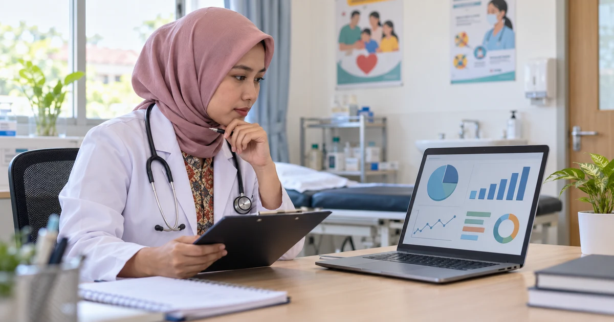 Tenaga kesehatan meninjau grafik indikator mutu layanan puskesmas